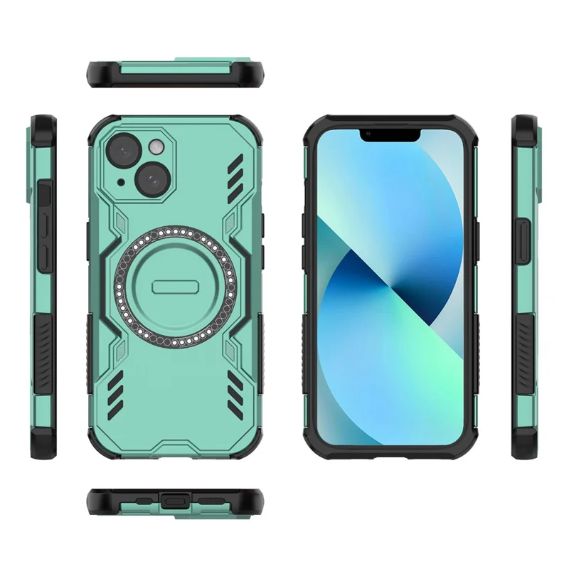 For iPhone 13 Magnetic Case Butterfly Armor Hollow Heat Dissipation PC + TPU Phone Cover - Green