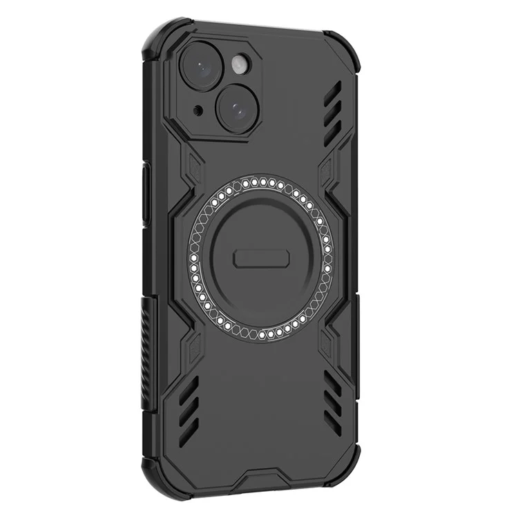 For iPhone 14 Magnetic Case Butterfly Armor Hollow Heat Dissipation PC + TPU Phone Cover - Black