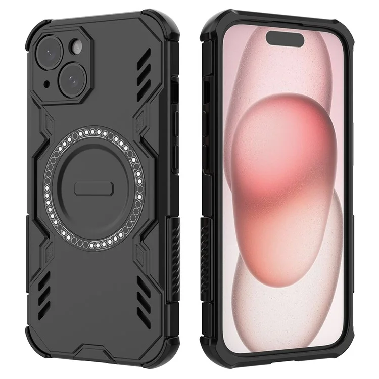 For iPhone 14 Magnetic Case Butterfly Armor Hollow Heat Dissipation PC + TPU Phone Cover - Black