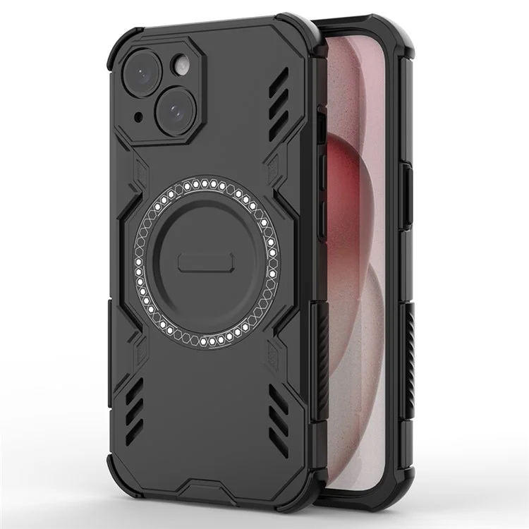 For iPhone 14 Magnetic Case Butterfly Armor Hollow Heat Dissipation PC + TPU Phone Cover - Black