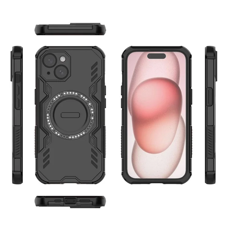 For iPhone 14 Magnetic Case Butterfly Armor Hollow Heat Dissipation PC + TPU Phone Cover - Black