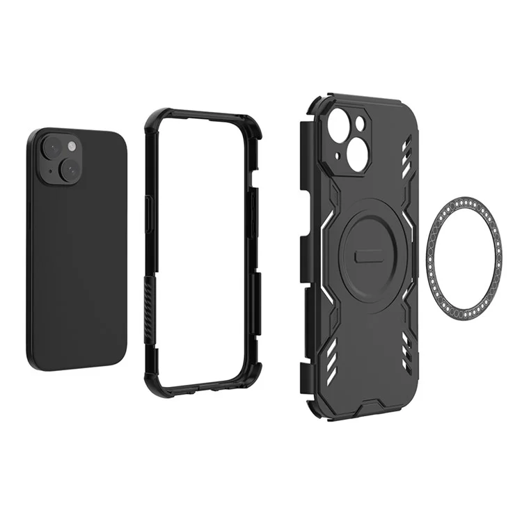 For iPhone 14 Magnetic Case Butterfly Armor Hollow Heat Dissipation PC + TPU Phone Cover - Black
