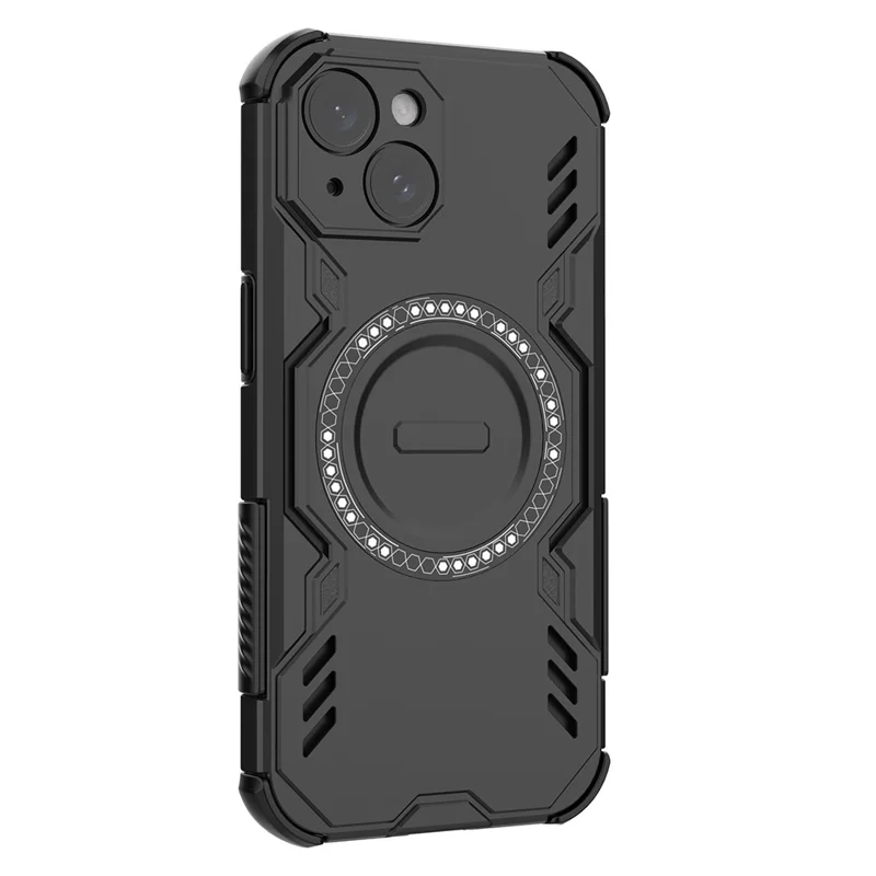 For iPhone 15 Magnetic Case Butterfly Armor Hollow Heat Dissipation PC + TPU Phone Cover - Black