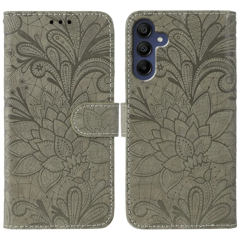 For Samsung Galaxy A36 5G Case Lace Flowers PU Leather Flip Wallet Phone Cover - Grå