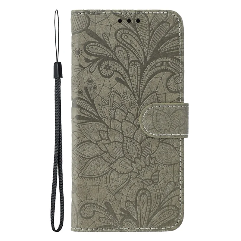 For Samsung Galaxy A36 5G Case Lace Flowers PU Leather Flip Wallet Phone Cover - Grå
