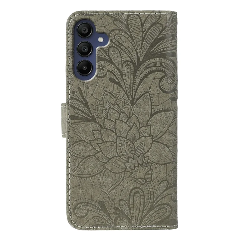 For Samsung Galaxy A36 5G Case Lace Flowers PU Leather Flip Wallet Phone Cover - Grå