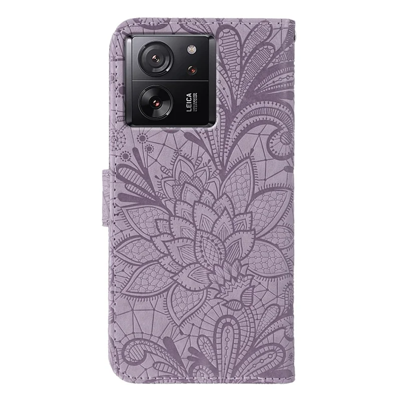 For Xiaomi 13T Pro  /  13T Case Lace Flowers PU Leather Flip Wallet Phone Cover - Purple