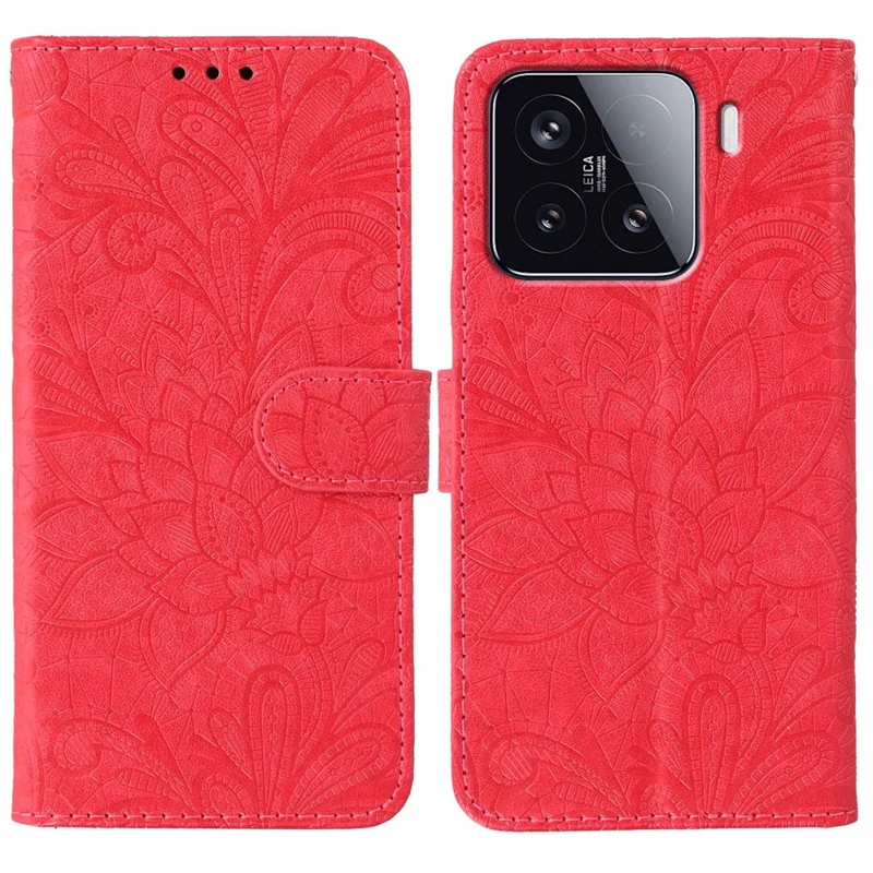 Für Xiaomi 15 Hülle Spitzenblumen PU-Leder Flip Wallet Handyhülle - Rot