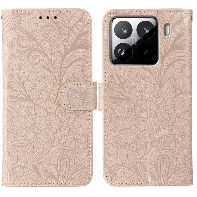 For Xiaomi 15 Pro Case Lace Flowers PU Leather Flip Wallet Phone Cover - Rose Gold