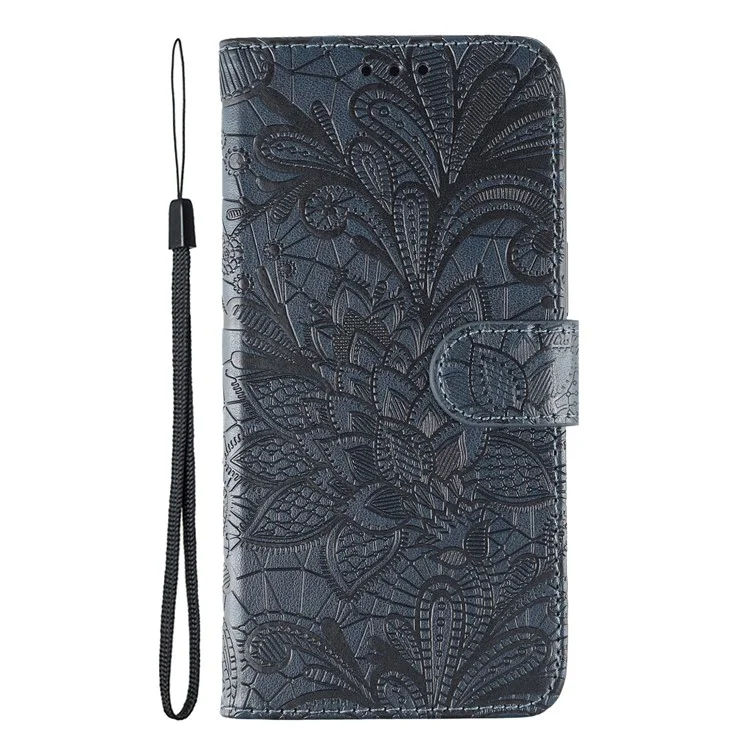 For Xiaomi Poco X7 Pro 5G  /  Redmi Turbo 4 5G Case Lace Flowers PU Leather Flip Wallet Phone Cover - Dark Blue