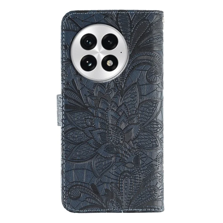 For OnePlus 13 Case Lace Flowers PU Leather Flip Wallet Phone Cover - Dark Blue
