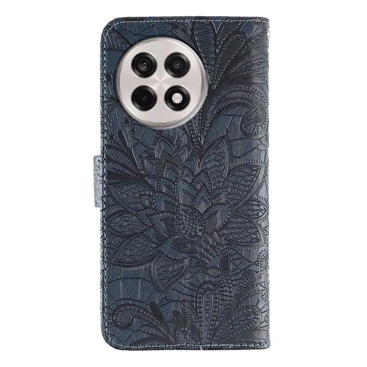 For OnePlus Ace 5 Pro 5G  /  Ace 5 5G  /  13R 5G Case Lace Flowers PU Leather Flip Wallet Phone Cover - Dark Blue