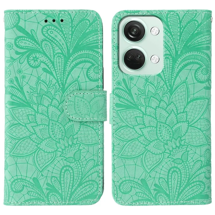 For OnePlus Nord 3 5G Case Lace Flowers PU Leather Flip Wallet Phone Cover - Green
