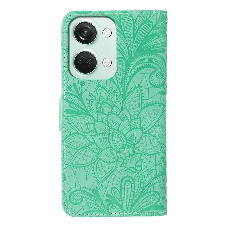 For OnePlus Nord 3 5G Case Lace Flowers PU Leather Flip Wallet Phone Cover - Green