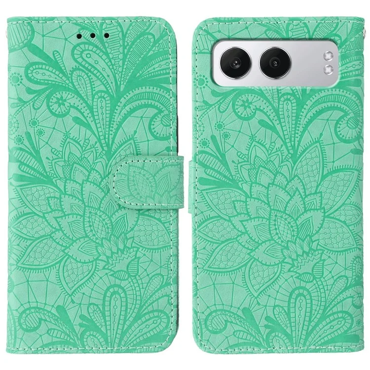For OnePlus Nord 4 Case Lace Flowers PU Leather Flip Wallet Phone Cover - Green