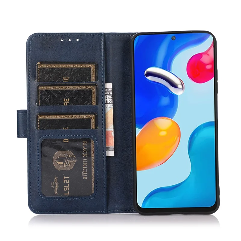 For Xiaomi Redmi Note 14S 4G Case Cowhide Texture Leather Wallet Phone Cover with Stand - Blue