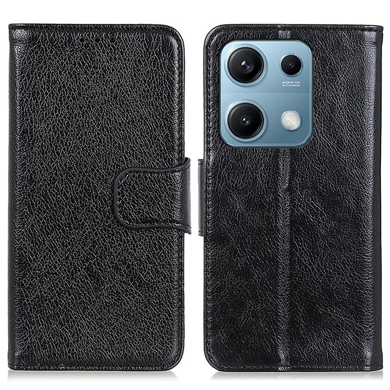 For Xiaomi Redmi Note 14S 4G Case Nappa Texture Split Leather Wallet Phone Cover - Black