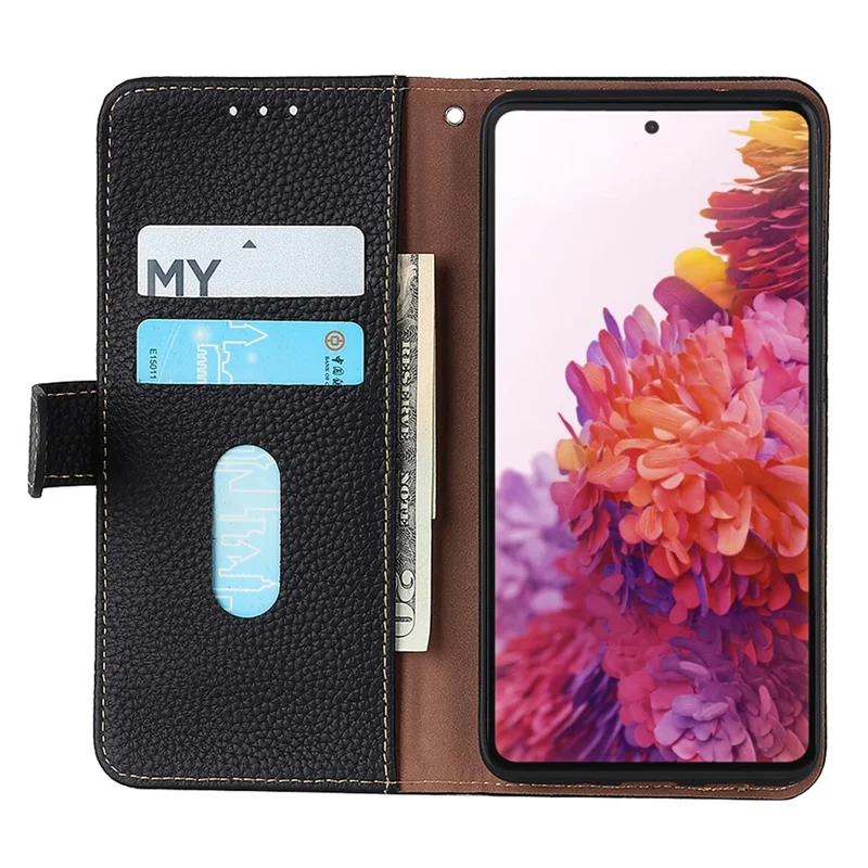 KHAZNEH For Xiaomi Redmi Note 14S 4G Case Genuine Cow Leather Flip Phone Cover - Black