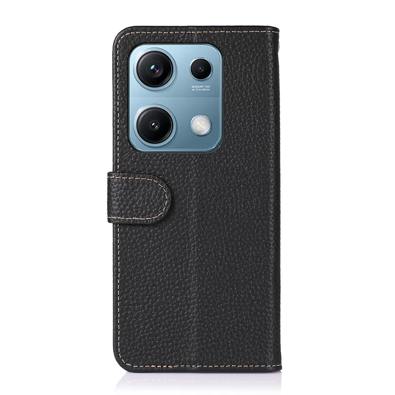 KHAZNEH For Xiaomi Redmi Note 14S 4G Case Genuine Cow Leather Flip Phone Cover - Black