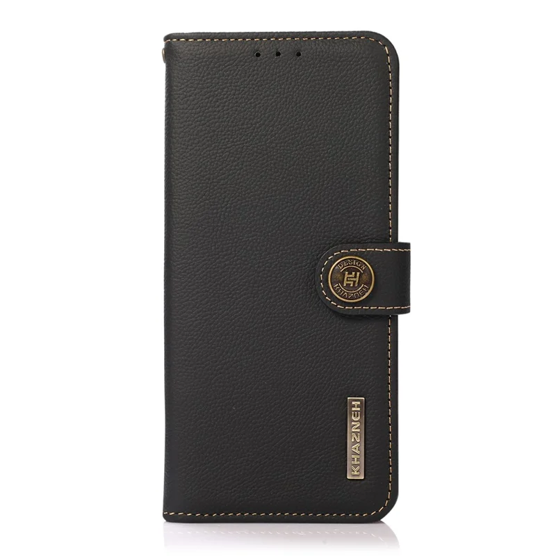 KHAZNEH for Xiaomi Redmi Note 14S 4G Case Genuine Cow Leather RFID Blocking Wallet Phone Cover - Black