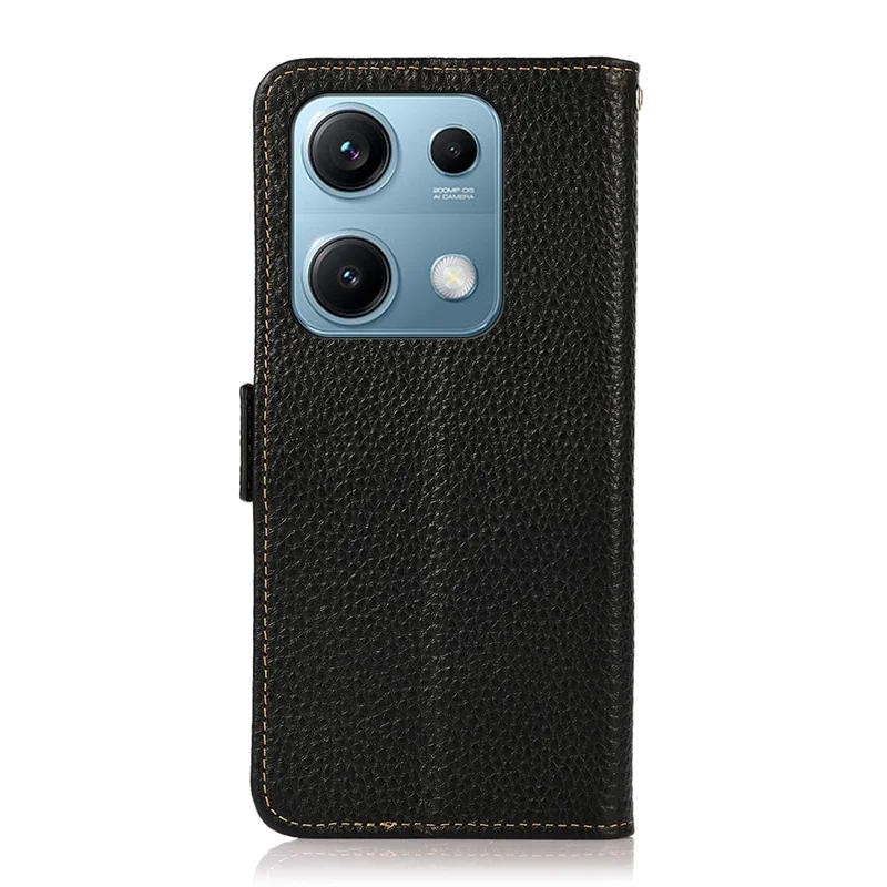 KHAZNEH para Xiaomi Redmi Note 14S 4G Capa de Telefone Couro Genuíno de Vaca Bloqueio RFID - Preto
