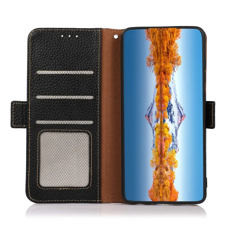 KHAZNEH para Motorola Edge 60 Fusion 5G Capa de Couro Genuíno de Vaca com Bloqueio RFID - Preto
