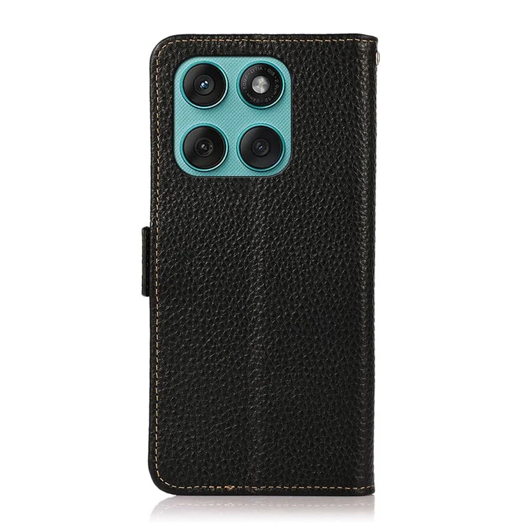 KHAZNEH para Motorola Edge 60 Fusion 5G Capa de Couro Genuíno de Vaca com Bloqueio RFID - Preto