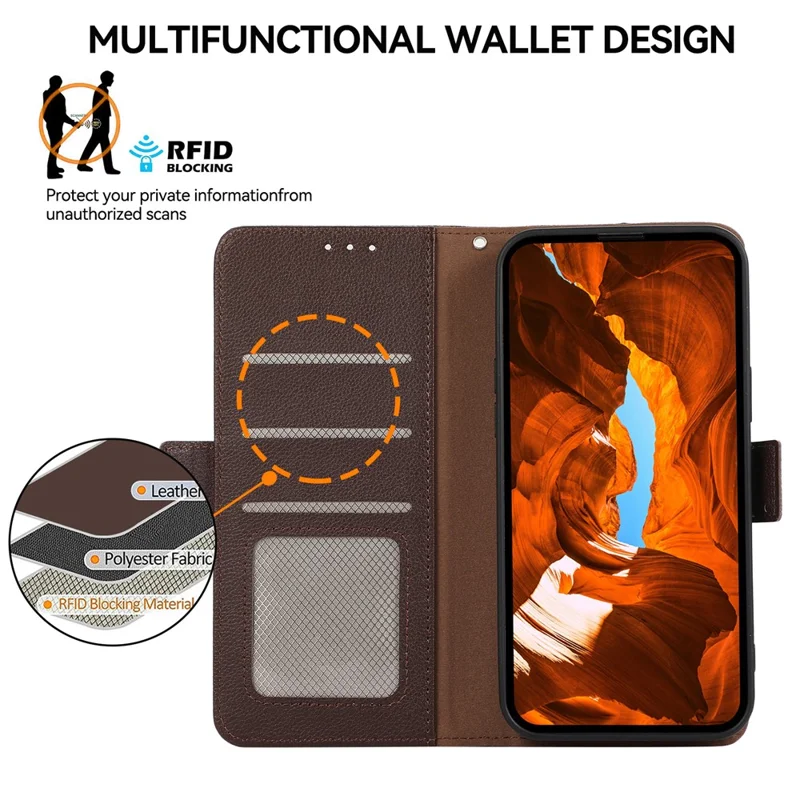 Capa ABEEL para Motorola Edge 60 Fusion 5G em Couro Texturizado Estilo Lichia com Bloqueio RFID - Marrom
