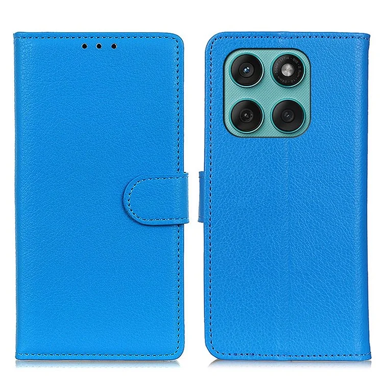 Funda de teléfono de cuero PU con textura de litchi para Motorola Edge 60 Fusion 5G - Azul