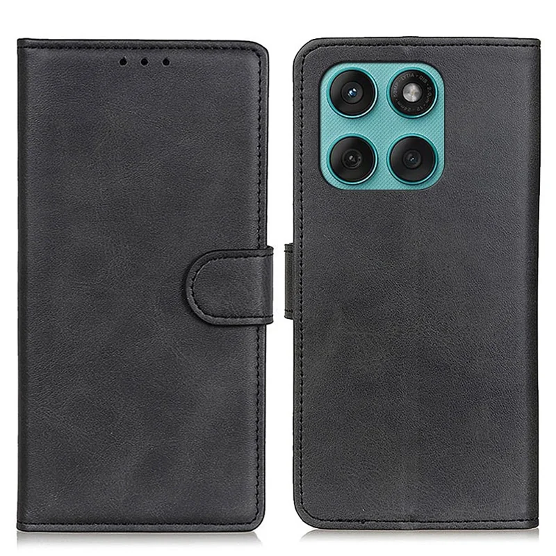 Voor Motorola Edge 60 5G / 60 Fusion 5G Hoesje Koeienhuidstructuur Lederen Portemonnee Stand Hoes - Zwart