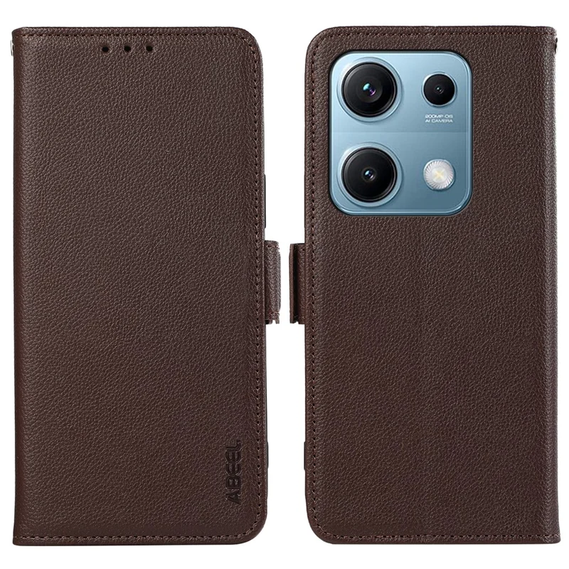 Capa ABEEL para Xiaomi Redmi Note 14S 4G com Textura de Couro Estilo Couro de Inhame, Bloqueio RFID - Marrom