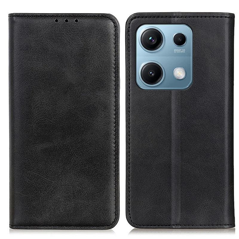 For Xiaomi Redmi Note 14S 4G Case Split Leather Flip Wallet Phone Cover - Black