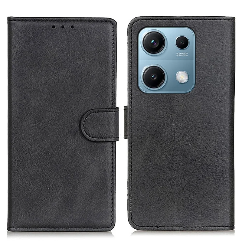 Pour Xiaomi Redmi Note 14S 4G Étui en Cuir de Vache Texture Portefeuille Support Housse de Téléphone - Noir
