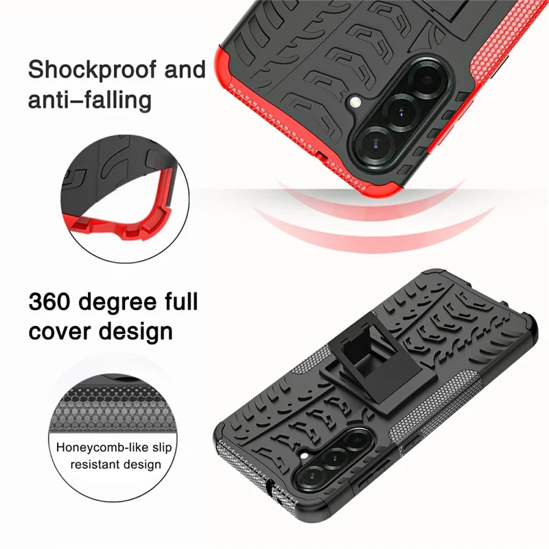 Bulk Purchasing For Samsung Galaxy A36 5G Case with Kickstand Tyre Pattern PC + TPU Phone Cover - Red