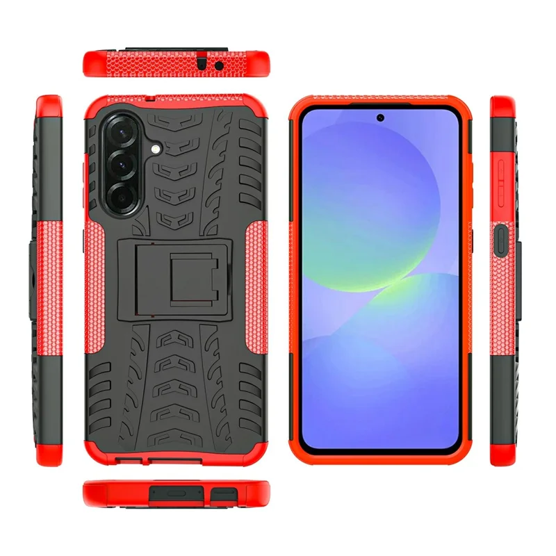 Bulk Purchasing For Samsung Galaxy A36 5G Case with Kickstand Tyre Pattern PC + TPU Phone Cover - Red