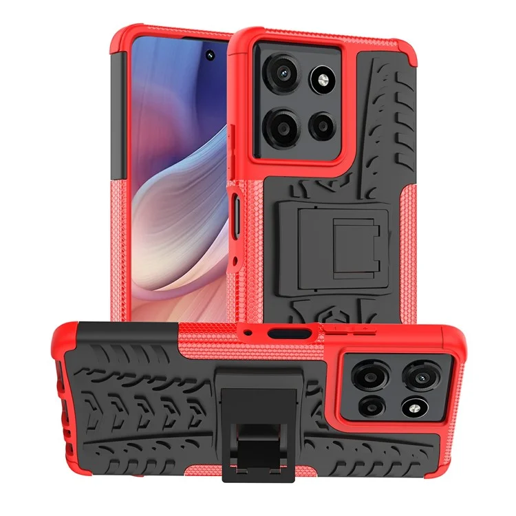 Compra al por mayor de la carcasa del Motorola Moto G Power (2025) con soporte y patrón de neumático de PC + TPU - Rojo