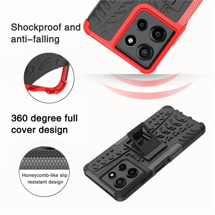Compra al por mayor de la carcasa del Motorola Moto G Power (2025) con soporte y patrón de neumático de PC + TPU - Rojo