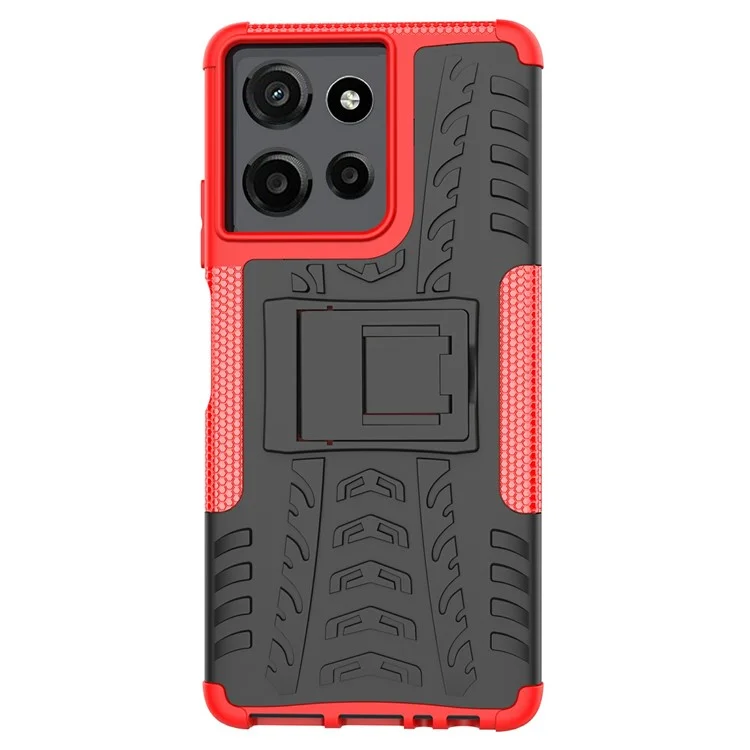 Compra al por mayor de la carcasa del Motorola Moto G Power (2025) con soporte y patrón de neumático de PC + TPU - Rojo