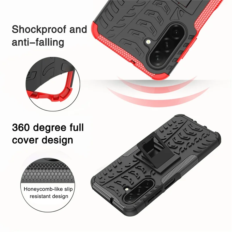 Bulk Purchasing For Samsung Galaxy A26 5G Case with Kickstand Tyre Pattern PC + TPU Phone Cover - Red