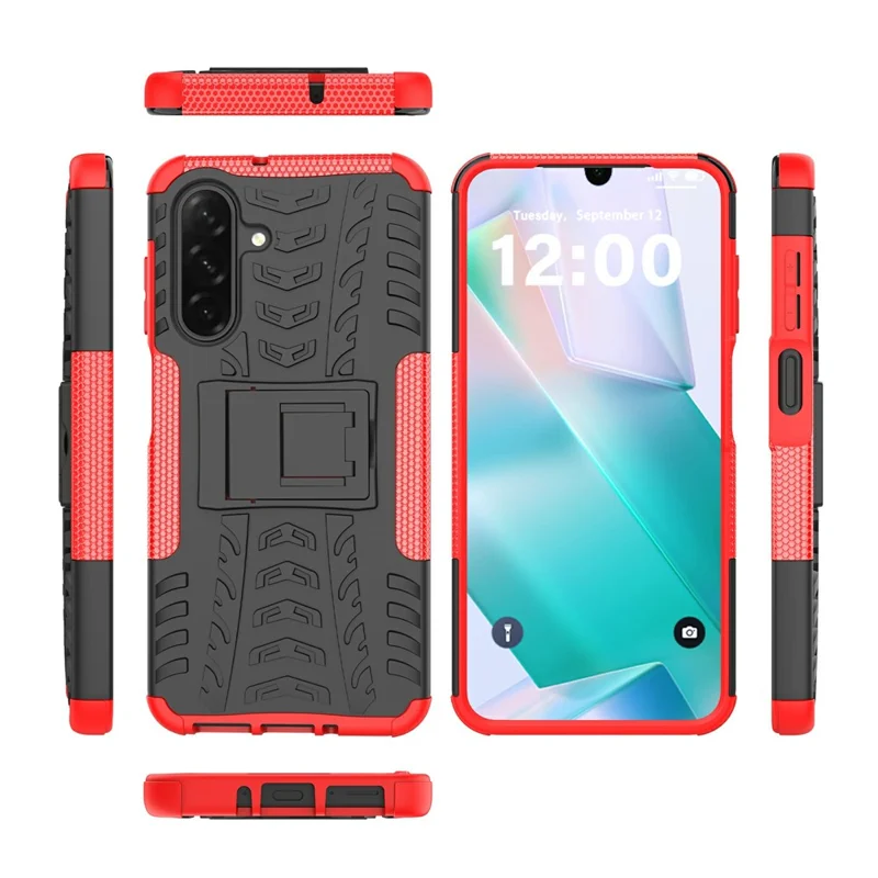Bulk Purchasing For Samsung Galaxy A26 5G Case with Kickstand Tyre Pattern PC + TPU Phone Cover - Red
