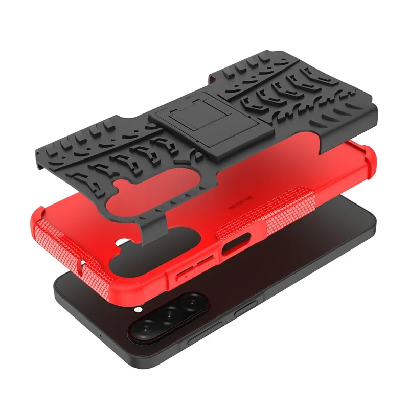 Bulk Purchasing For Samsung Galaxy A26 5G Case with Kickstand Tyre Pattern PC + TPU Phone Cover - Red