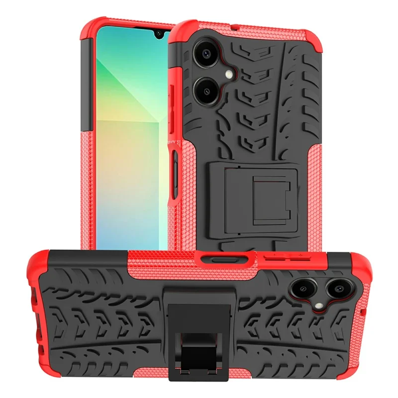 Compra al por mayor para Samsung Galaxy A06 4G / 5G Funda con soporte Patrón de neumático PC + Cubierta de teléfono TPU - Rojo