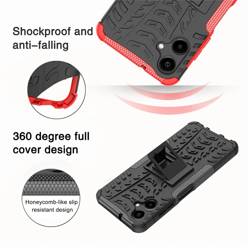 Compra al por mayor para Samsung Galaxy A06 4G / 5G Funda con soporte Patrón de neumático PC + Cubierta de teléfono TPU - Rojo