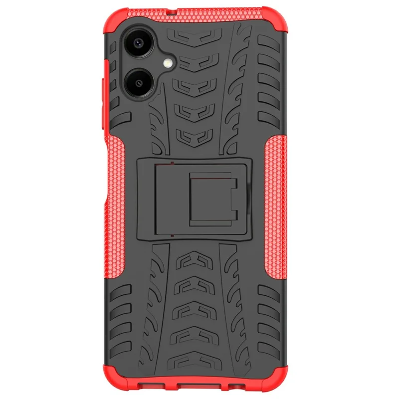 Compra al por mayor para Samsung Galaxy A06 4G / 5G Funda con soporte Patrón de neumático PC + Cubierta de teléfono TPU - Rojo