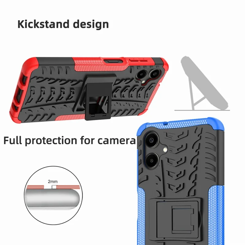 Compra al por mayor para Samsung Galaxy A06 4G / 5G Funda con soporte Patrón de neumático PC + Cubierta de teléfono TPU - Rojo