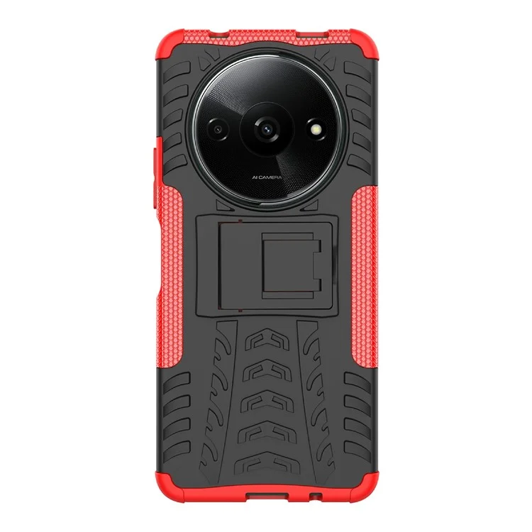 Acquisto all'ingrosso per Xiaomi Redmi A3 4G / Poco C61 4G Cover con Supporto e Motivo Pneumatico in PC + TPU - Rosso