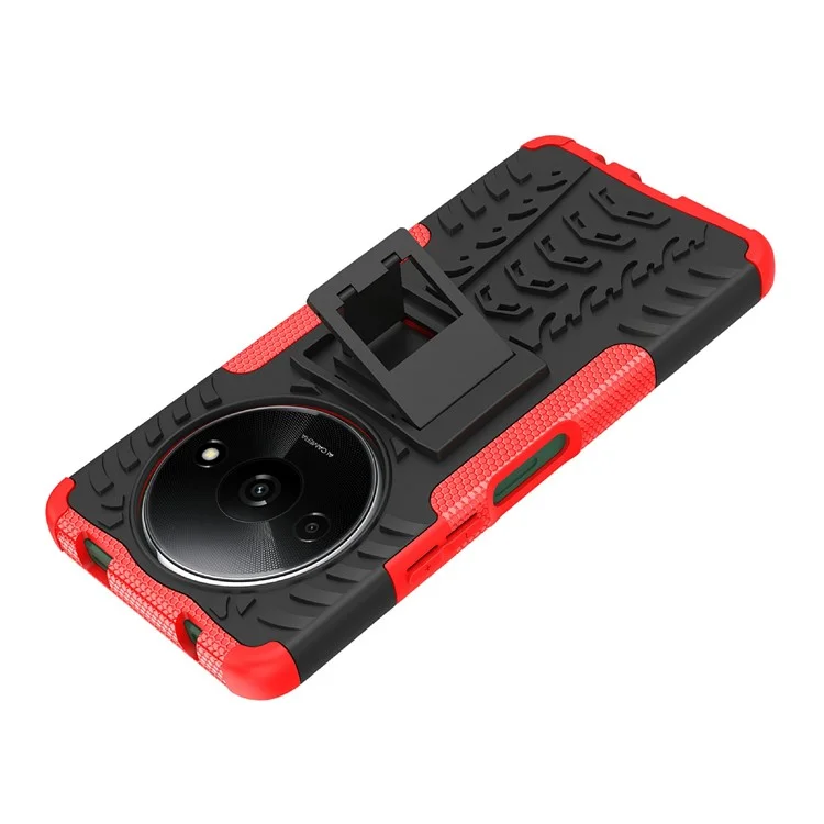 Acquisto all'ingrosso per Xiaomi Redmi A3 4G / Poco C61 4G Cover con Supporto e Motivo Pneumatico in PC + TPU - Rosso