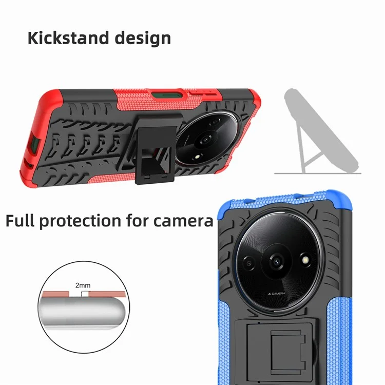 Acquisto all'ingrosso per Xiaomi Redmi A3 4G / Poco C61 4G Cover con Supporto e Motivo Pneumatico in PC + TPU - Rosso