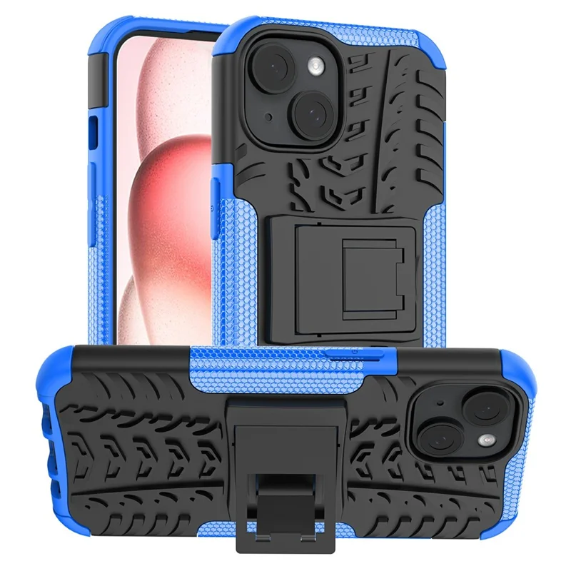 Bulk Purchasing For iPhone 15 Plus Case with Kickstand Tyre Pattern PC + TPU Phone Cover - Blue