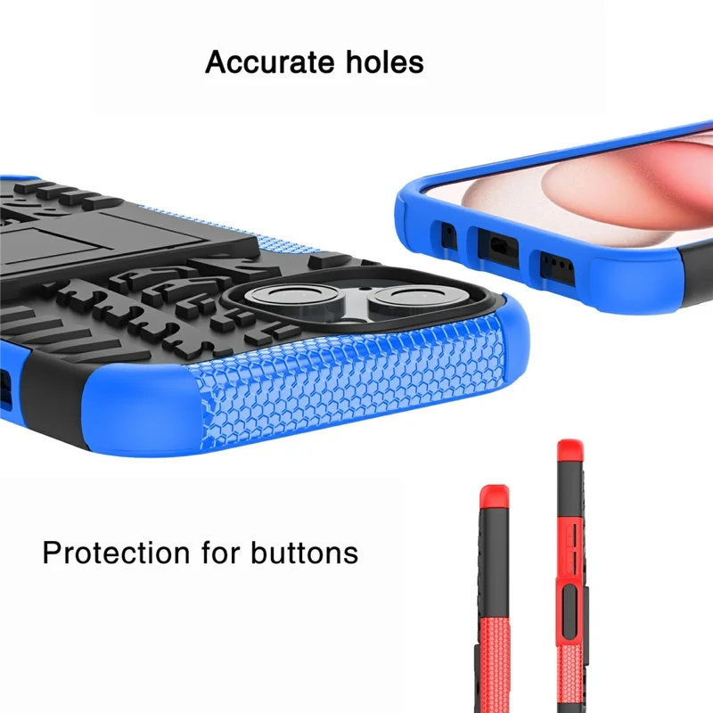 Bulk Purchasing For iPhone 15 Plus Case with Kickstand Tyre Pattern PC + TPU Phone Cover - Blue